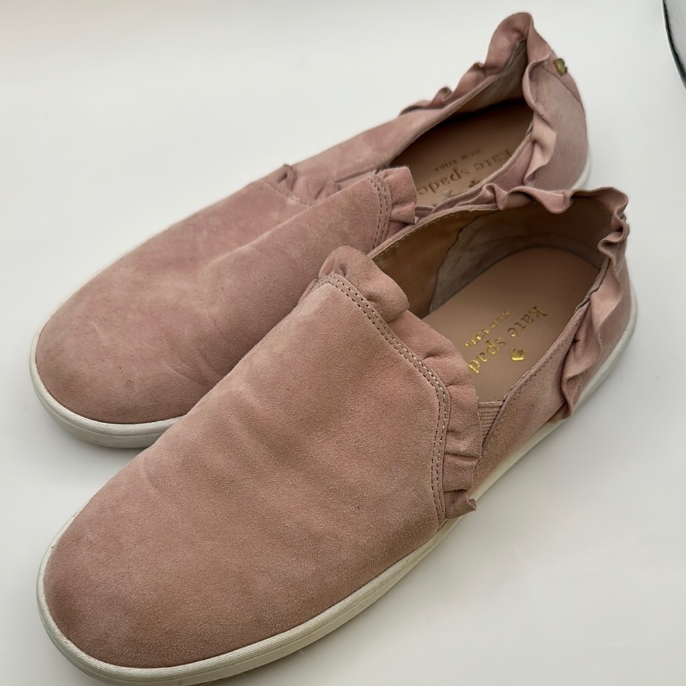 Kate Spade Blush Suede Ruffle Sneakers